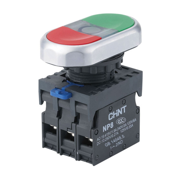 Подвійна кнопка Chint NP8-11SD 1NO+1NC AC 24В з жовтою підсвіткою IP65 (667169)