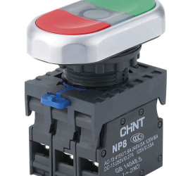 Подвійна кнопка Chint NP8-11SD 1NO+1NC AC 110В-220В з червоною підсвіткою IP65 (667174)
