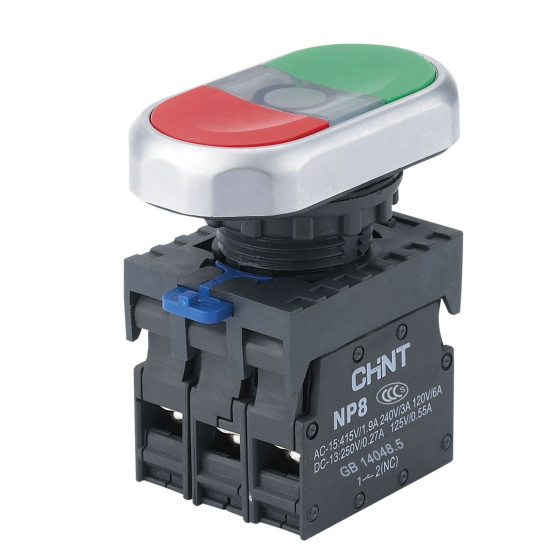 Подвійна кнопка Chint NP8-11SD 1NO+1NC AC 110В-220В з червоною підсвіткою IP65 (667174)