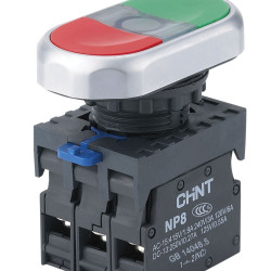 Подвійна кнопка Chint NP8-11SD 1NO+1NC AC 110В-220В з зеленою підсвіткою IP65 (667173)