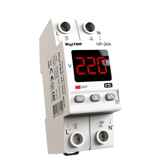 Реле напруги DigiTOP VP-20A M2R (червоний індикатор)