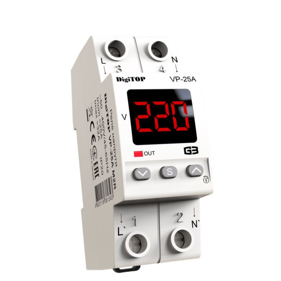 Реле напруги DigiTOP VP-25A M2R (червоний індикатор)