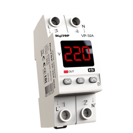 Реле напруги DigiTOP VP-32A M2R (червоний індикатор)