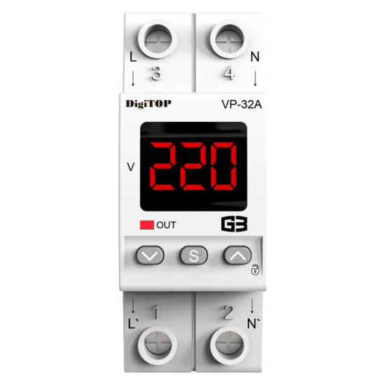 Реле напруги DigiTOP VP-32A M2R (червоний індикатор)