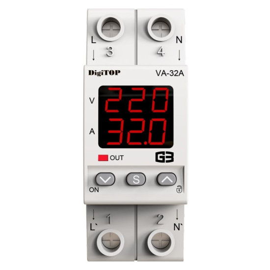 Реле напруги DigiTOP VA-32A M2R (червоний індикатор)