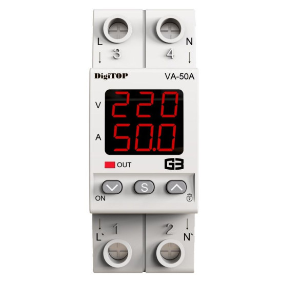 Реле напруги DigiTOP VA-50A M2R (червоний індикатор)