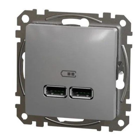 USB розетка Schneider Electric Sedna Design & Elements A+A 2,1A алюміній SDD113401