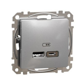 USB-розетка Schneider Electric Sedna Design & Elements A+C 2,4A алюміній SDD113402
