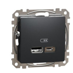 USB-розетка Schneider Electric Sedna Design & Elements A+C 2,4A чорна SDD114402