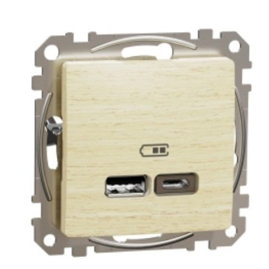 USB-розетка Schneider Electric Sedna Design & Elements А+С 2,4А береза SDD180402