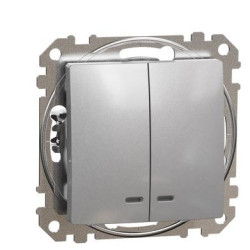 Двоклавішний вимикач Schneider Electric Sedna Design & Elements з підсвіткою алюміній SDD113105L