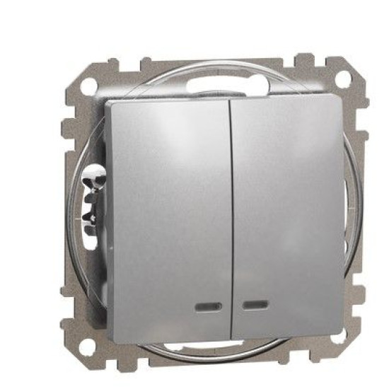 Двоклавішний вимикач Schneider Electric Sedna Design & Elements з підсвіткою алюміній SDD113105L