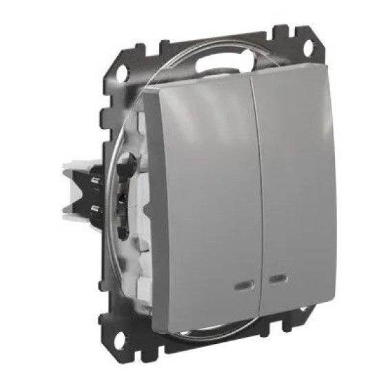 Двоклавішний вимикач Schneider Electric Sedna Design & Elements з підсвіткою алюміній SDD113105L
