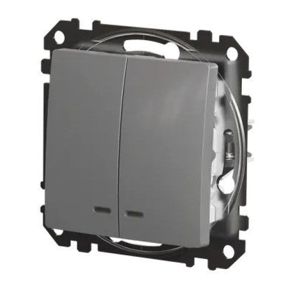Двоклавішний вимикач Schneider Electric Sedna Design & Elements з підсвіткою алюміній SDD113105L