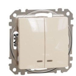 Двоклавішний вимикач Schneider Electric Sedna Design & Elements з підсвіткою бежевий SDD112105L