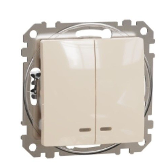Двоклавішний вимикач Schneider Electric Sedna Design & Elements з підсвіткою бежевий SDD112105L