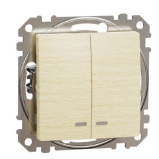 Двоклавішний вимикач Schneider Electric Sedna Design & Elements з підсвіткою береза SDD180105L