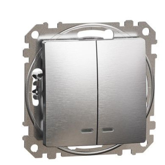 Двоклавішний вимикач Schneider Electric Sedna Design & Elements з підсвіткою матовий алюміній SDD170105L