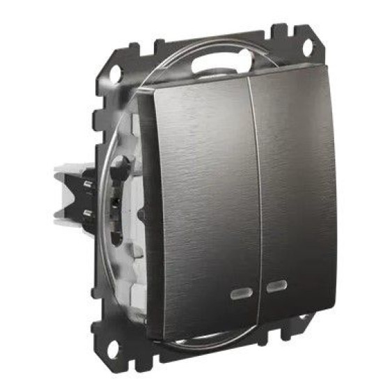 Двоклавішний вимикач Schneider Electric Sedna Design & Elements з підсвіткою матовий алюміній SDD170105L