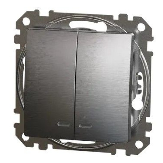 Двоклавішний вимикач Schneider Electric Sedna Design & Elements з підсвіткою матовий алюміній SDD170105L
