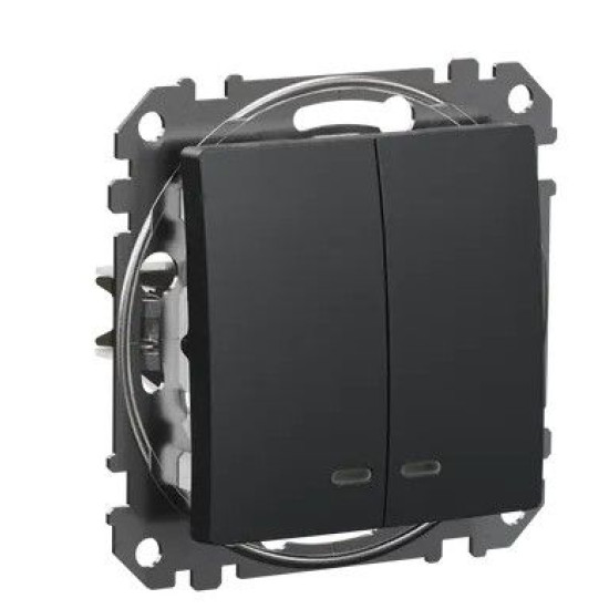 Двоклавішний вимикач Schneider Electric Sedna Design & Elements з підсвіткою чорний SDD114105L