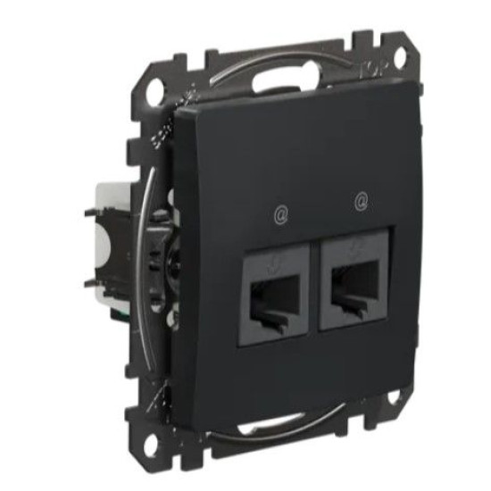 Подвійна комп'ютерна розетка Schneider Electric Sedna Design & Elements RJ45 кат. 5е UTP чорна SDD114452