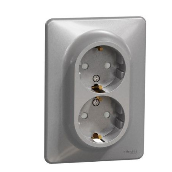 Подвійна розетка Schneider Electric Sedna Design з заземленням та шторками алюміній SDD313221
