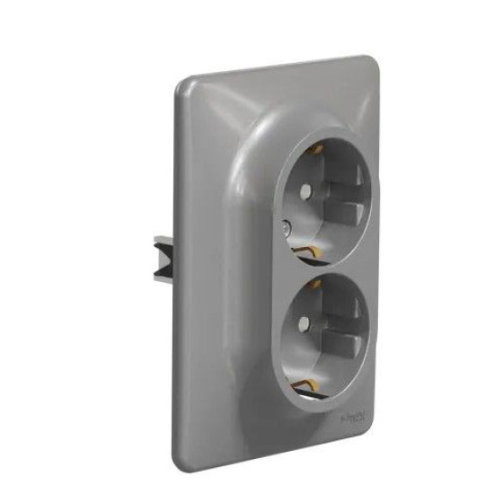 Подвійна розетка Schneider Electric Sedna Design з заземленням та шторками алюміній SDD313221