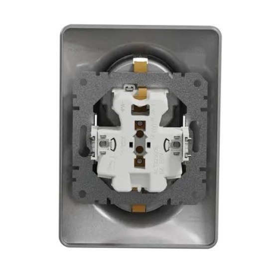 Подвійна розетка Schneider Electric Sedna Design з заземленням та шторками алюміній SDD313221