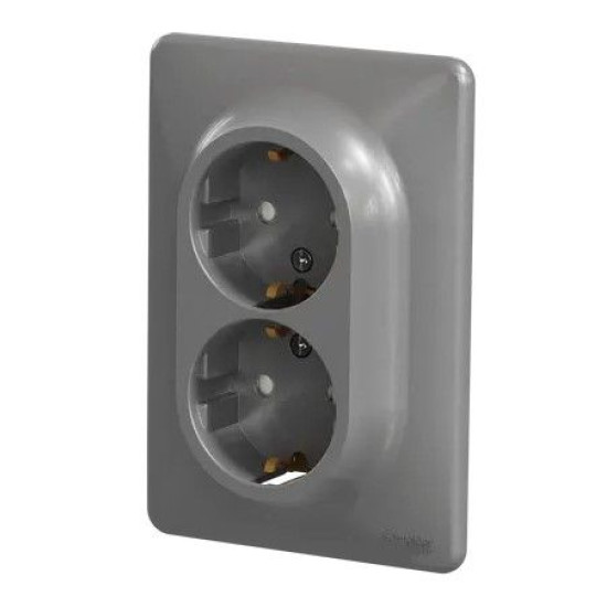 Подвійна розетка Schneider Electric Sedna Design з заземленням та шторками алюміній SDD313221