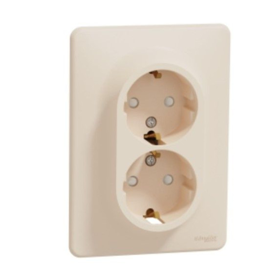 Подвійна розетка Schneider Electric Sedna Design з заземленням та шторками бежева SDD312221