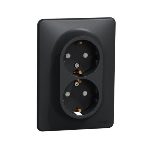 Подвійна розетка Schneider Electric Sedna Design з заземленням та шторками чорна SDD314221
