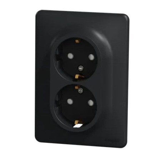 Подвійна розетка Schneider Electric Sedna Design з заземленням та шторками чорна SDD314221