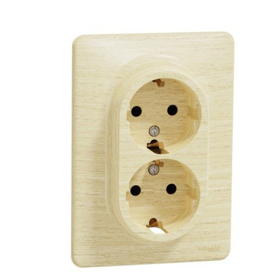 Подвійна розетка Schneider Electric Sedna Elements з заземленням та шторками береза SDD380221
