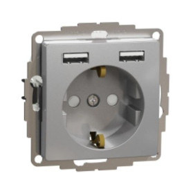 Розетка Schneider Electric Sedna Design & Elements з заземленням та 2 USB тип А алюміній SDD113052