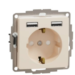 Розетка Schneider Electric Sedna Design & Elements з заземленням та 2 USB тип А бежева SDD112052