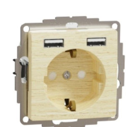 Розетка Schneider Electric Sedna Design & Elements з заземленням та 2 USB тип А береза SDD180052