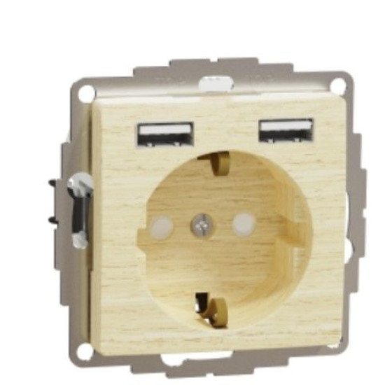 Розетка Schneider Electric Sedna Design & Elements з заземленням та 2 USB тип А береза SDD180052