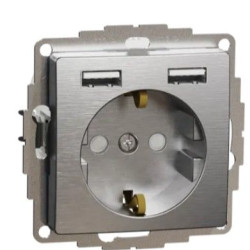 Розетка Schneider Electric Sedna Design & Elements з заземленням та 2 USB тип А матовий алюміній SDD170052