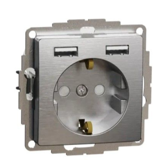 Розетка Schneider Electric Sedna Design & Elements з заземленням та 2 USB тип А матовий алюміній SDD170052