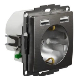 Розетка Schneider Electric Sedna Design & Elements з заземленням та 2 USB тип А матовий алюміній SDD170052