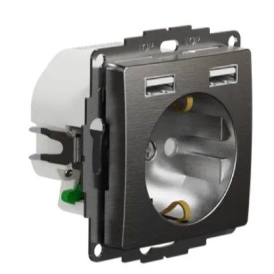Розетка Schneider Electric Sedna Design & Elements з заземленням та 2 USB тип А матовий алюміній SDD170052