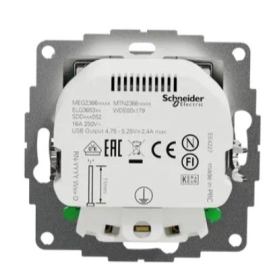 Розетка Schneider Electric Sedna Design & Elements з заземленням та 2 USB тип А матовий алюміній SDD170052