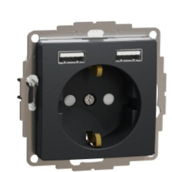 Розетка Schneider Electric Sedna Design & Elements з заземленням та 2 USB тип А чорна SDD114052