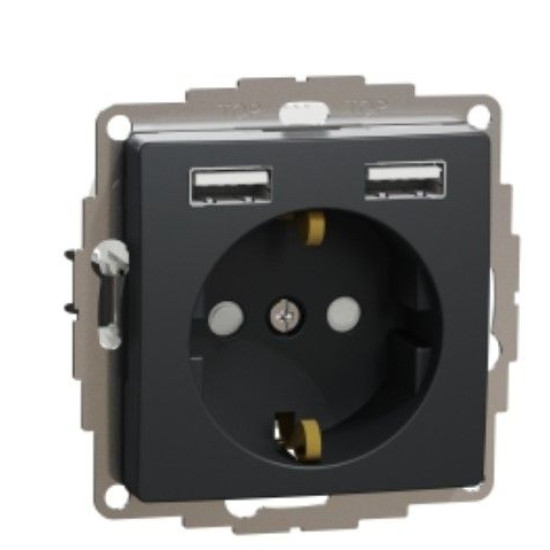 Розетка Schneider Electric Sedna Design & Elements з заземленням та 2 USB тип А чорна SDD114052