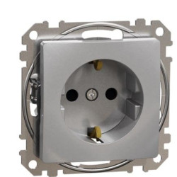 Розетка Schneider Electric Sedna Design & Elements з заземленням та шторками алюміній SDD113022