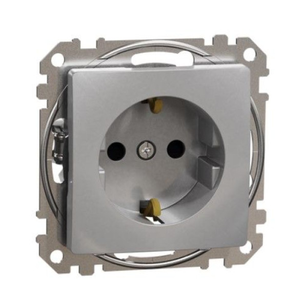 Розетка Schneider Electric Sedna Design & Elements з заземленням та шторками алюміній SDD113022