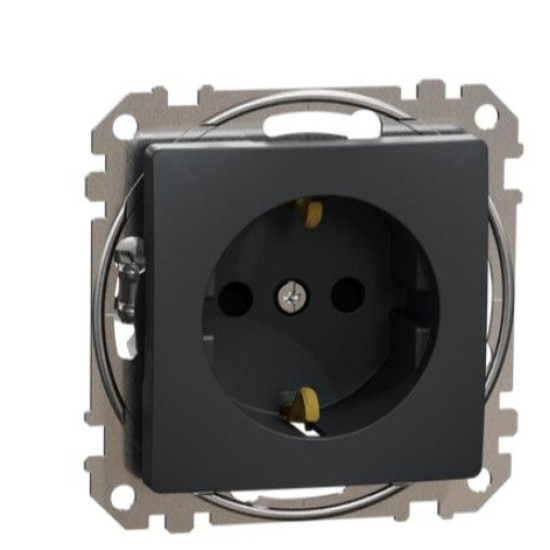Розетка Schneider Electric Sedna Design & Elements з заземленням та шторками чорна SDD114022