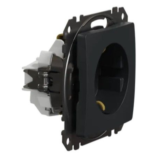 Розетка Schneider Electric Sedna Design & Elements з заземленням та шторками чорна SDD114022