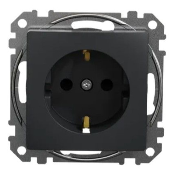 Розетка Schneider Electric Sedna Design & Elements з заземленням та шторками чорна SDD114022